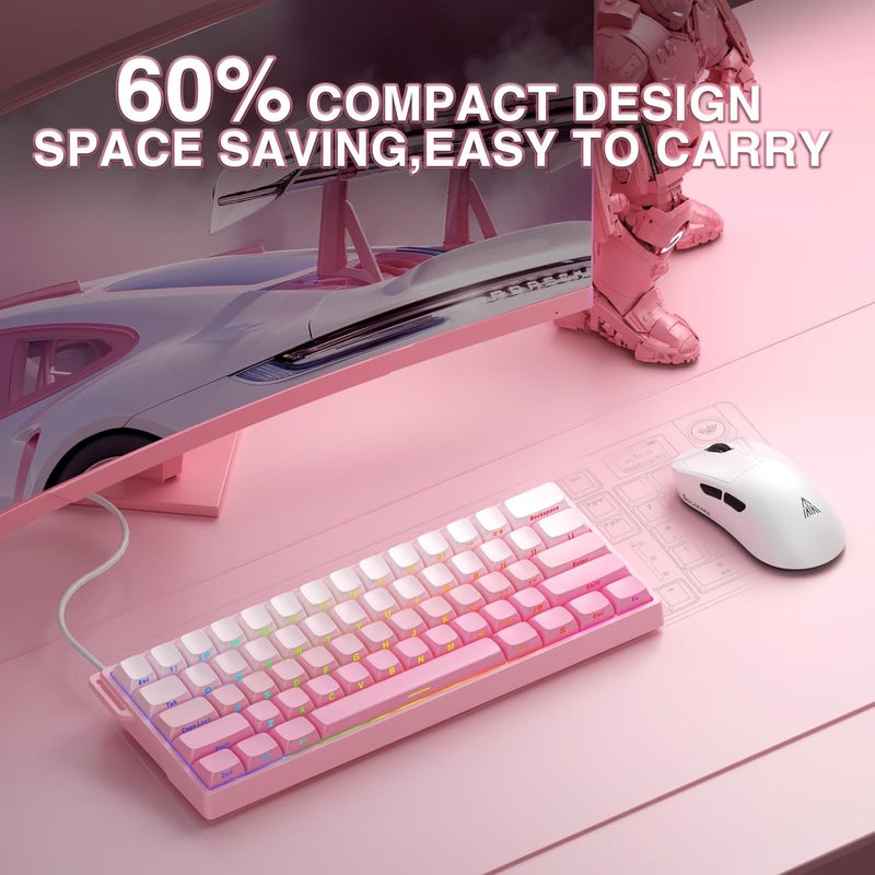 CORBOBO Aula WIN60 HE - 60% Mechanical Gaming Keyboard Wired, Hall Effect Magnetic Switch Hot Swappable,8000 Hz Polling Rate, RGB Keyboard 60 Percent Compact Design for PC (Gradient Pink) - Image 3